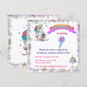 Invitation Unicorne et Rainbow Parties scintillant Anniversai
