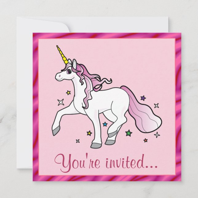Invitation Unicorne fête d'anniversaire (Devant)