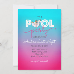 Invitation Unicorne Float Summer Pool Bachelorette Party Ombr
