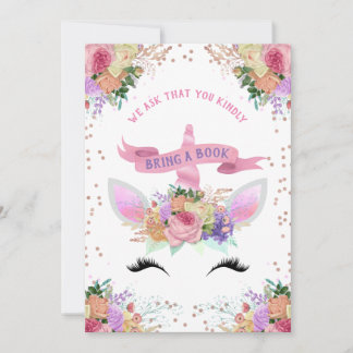 Invitation Unicorne Florale Lumineuse Apportez Un Livre