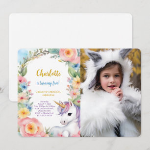 Invitation Unicorne florale photo d'anniversaire