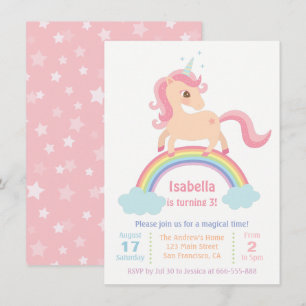 Invitation Unicorne magique sur Rainbow Girls Birthday Party