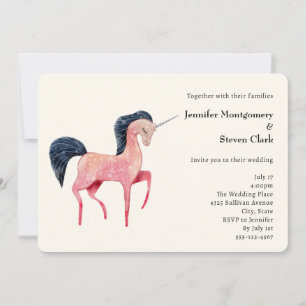 Invitation Unicorne nordique rose avec Mariage Mane noir