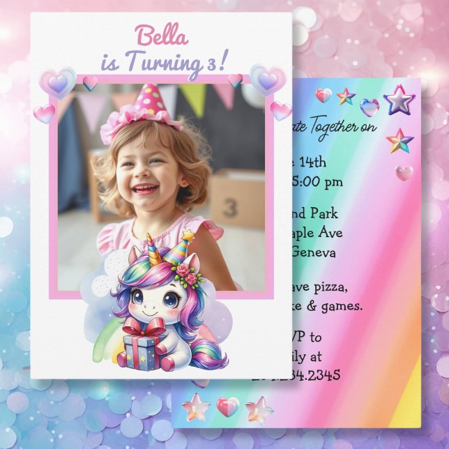 Invitation Unicorne personnalisée et photo Anniversaire de la (Créateur téléchargé)