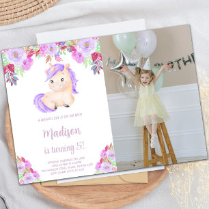 Invitation Unicorne rose pourpre