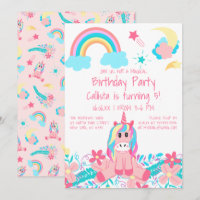 Unicorne rose Rainbow Moon Stars Fleurs Anniversai