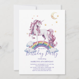 Invitation Unicornes magiques Purple Aquarelle fête d'anniver
