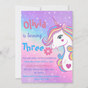 Invitation Unicornes magiques Rainbow Watercolor fête d'anniv