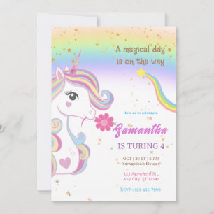 Invitation Unicornes magiques violet fête d'anniversaire