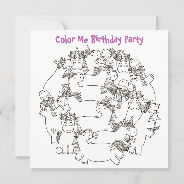 Invitation *~* Unicornes Personnalisable COULEUR MOI Annivers (Devant)