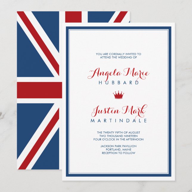 Invitation Union Jack Drapeau Mariage patriotique 2 (Devant / Derrière)