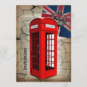 Invitation union jack flag jubilee couronne rouge cabine télé