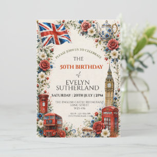 Invitation Union Jack Floral Élégant Drapeau Anglais Vintage