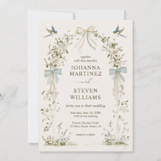 Invitation Union Time Beige Green Floral Birds Flower Wedding
