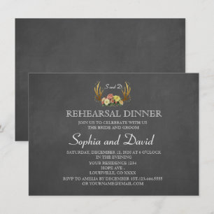 Invitation Unique Antlers Floral Mariage REHEARSAL DINNER