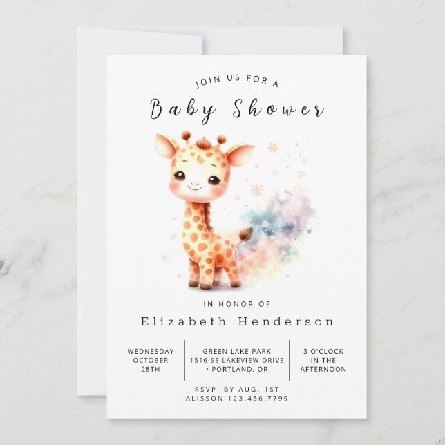 Invitation Unique Baby shower en ligne de la Giraffe (Devant)
