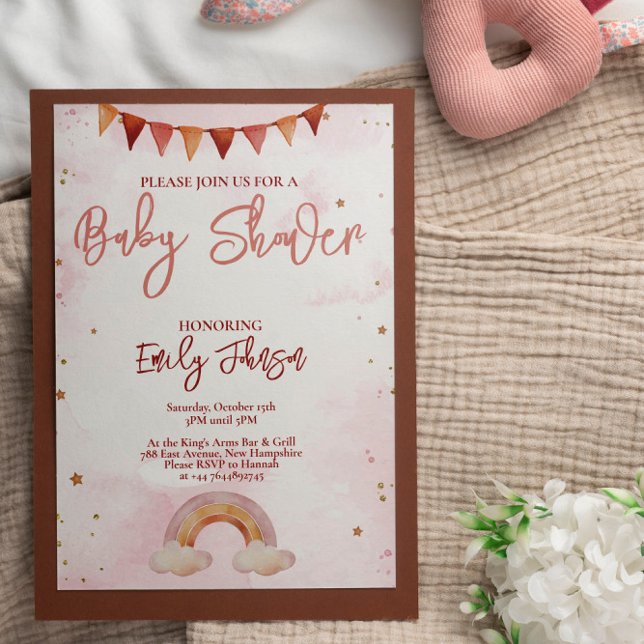 Invitation unique Baby shower rose arc-en-ciel (Créateur téléchargé)