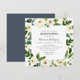 Invitation Unique Blanc Floral & Verdure Quinceañera