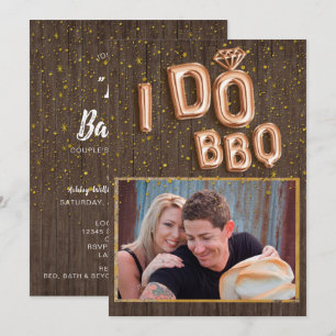 Invitation Unique Bois Gold Foil Texte I Do BBQ Photo
