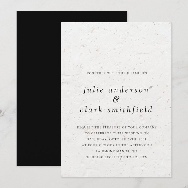 Invitation Unique Contemporary Minimalist Texture Mariage (Devant / Derrière)