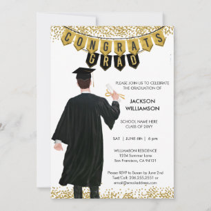 Invitation Unique de Graduation Homme Cheveux Brow