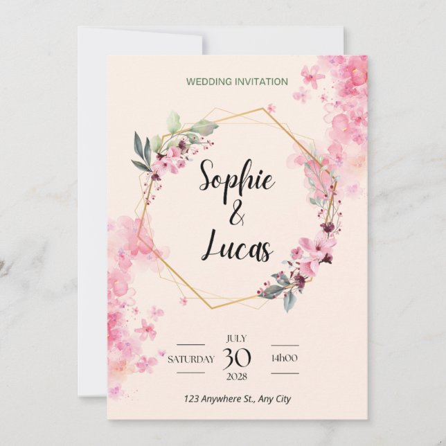 Invitation unique de mariage floral - Artistique & (Devant)