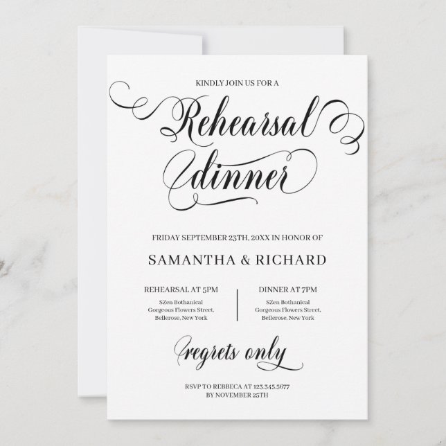 Invitation Unique élégant script de calligraphie dîner de rép (Devant)