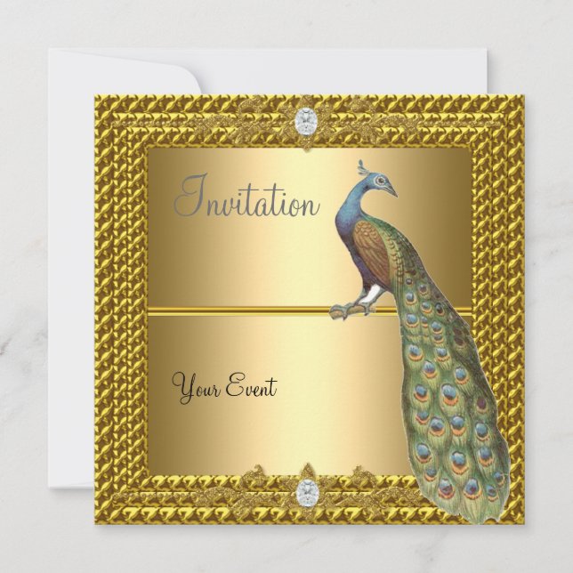 Invitation Unique et Élégante Gold et Peacock (Devant)