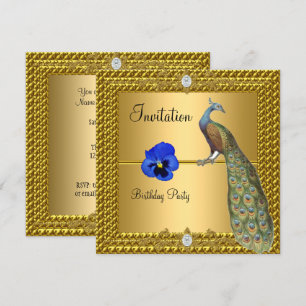 Invitation unique et élégante or et paon