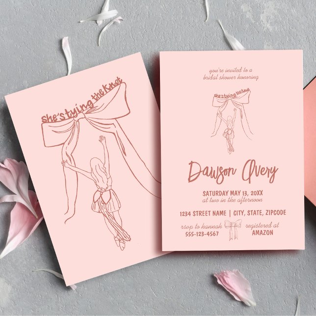 Invitation unique et fantaisiste pour une fête de  (feminine and whimsical hand drawn coquette aesthetic double sided bridal shower invitations)