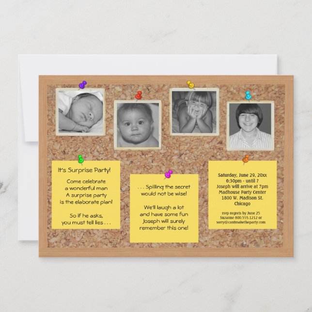 Invitation unique Faux Cork Bulletin Board Party (Devant)