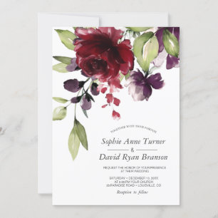 Invitation Unique Mariage d'aquarelle violet bordeaux