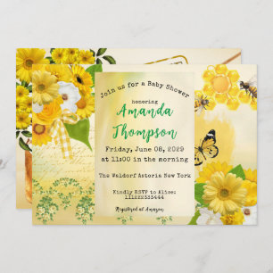 Invitation Unique miel, papillon jaune et Baby shower d'abeil