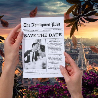 Invitation Unique Newspaper Fun Photo Save the Date Mariage