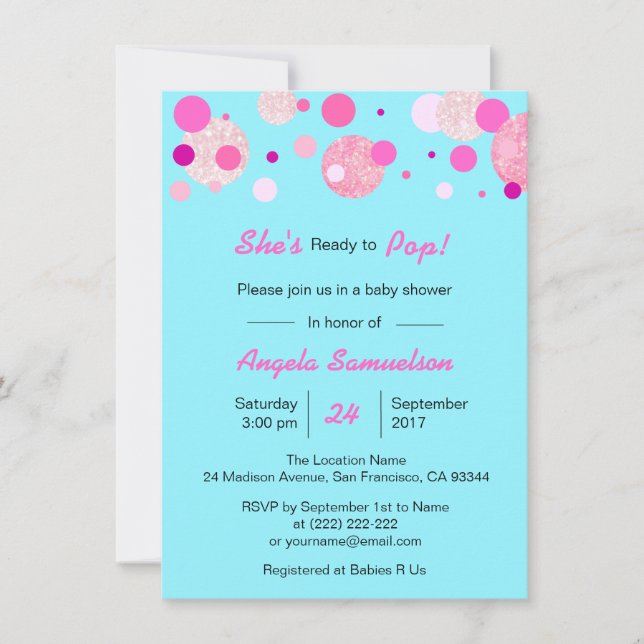 Invitation Unique PRÊT À POP Baby shower bleu rose neutre (Devant)