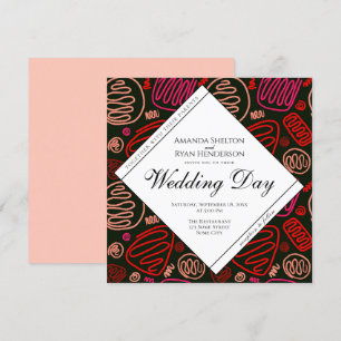Invitation Unique Red Black Abstrait One Line Art Mariage