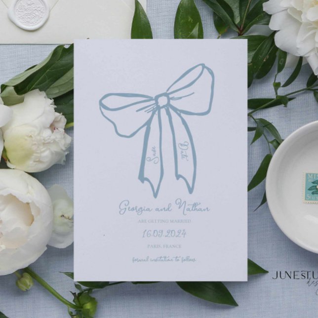 Invitation Unique Retro Dusty Blue Enregistrer la date Invita (Créateur téléchargé)