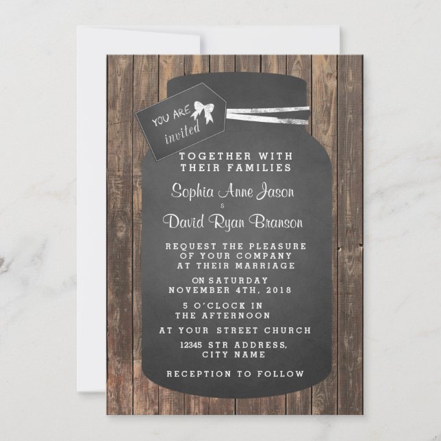 Invitation Unique Rustic Mason Jar Chalkboard Mariage (Devant)