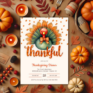 Invitation Unique Thankful Cute Turquie Thanksgiving Dîner