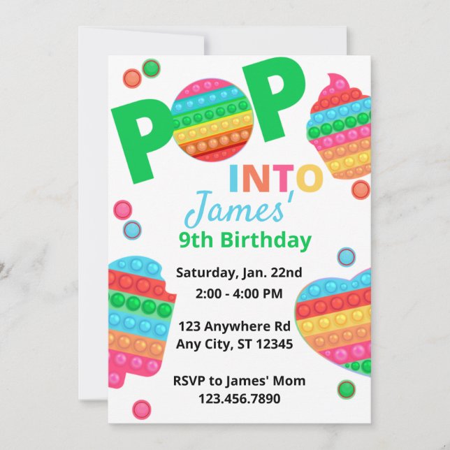 Invitation Unisex Rainbow Pop It Fidget Jouet Anniversaire (Devant)