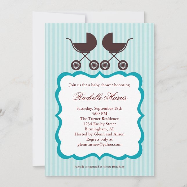 Invitation unisexe jumelle de baby shower (Devant)