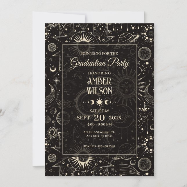 Invitation Univers mystique de lune de soleil graduation (Devant)