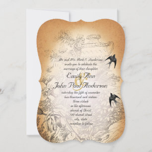 Invitation Urne rustique Floral Vintage Birds Mariage