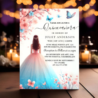 Invitation Us Wood Tree Rose Girl Cherry Blossom Quinceanera
