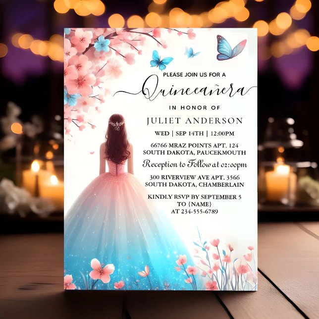Invitation Us Wood Tree Rose Girl Cherry Blossom Quinceanera (Créateur téléchargé)