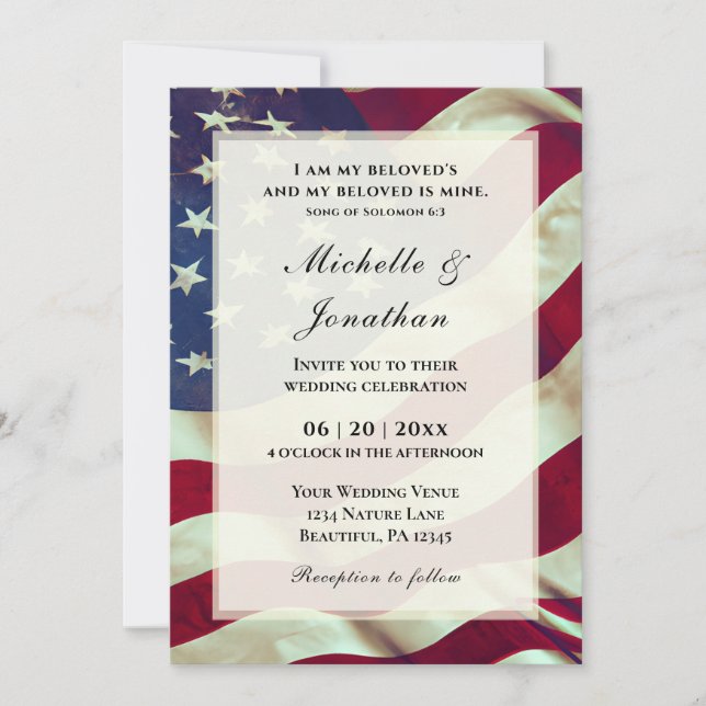 Invitation USA Amer Drapeau Patriotique Christian Bible Maria (Devant)