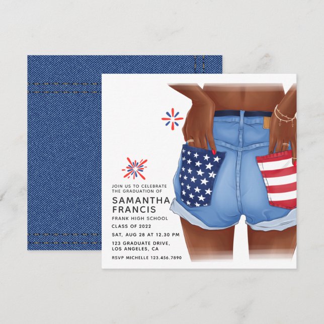 Invitation USA Denim Girl Graduation Party (Devant / Derrière)
