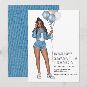 Invitation USA Denim thème Fête d'anniversaire fille
