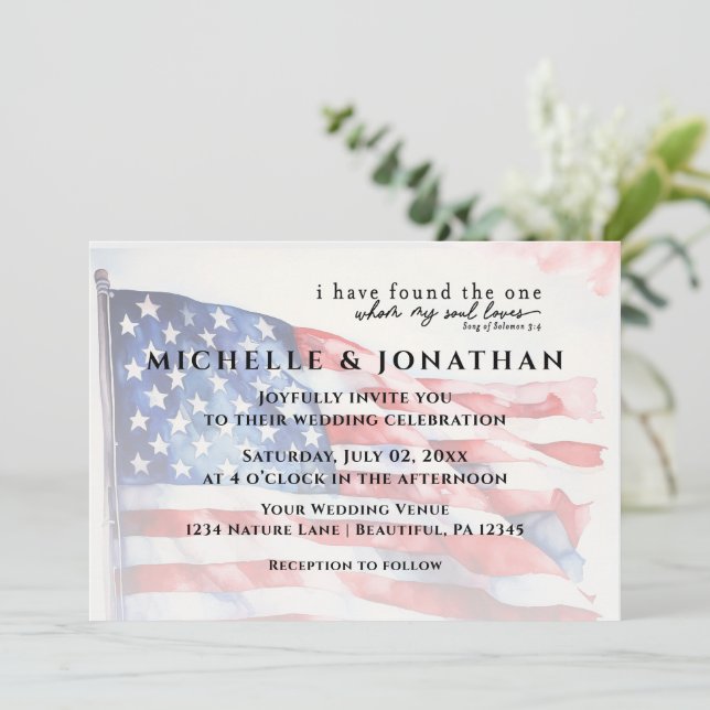 Invitation USA Drapeau Patriotique Christian Bible Verse Mari (Debout devant)