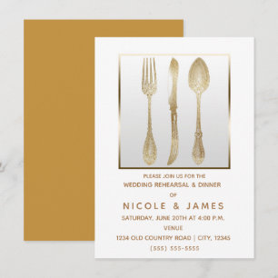 Invitation Ustensiles Vintage Or Blanc Répétition de Mariage